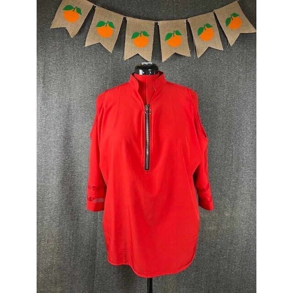 New Elegant V-Neck Zipper Cold Shoulder Bell Sleeve RED Blouse Top Plus SIZE 2X